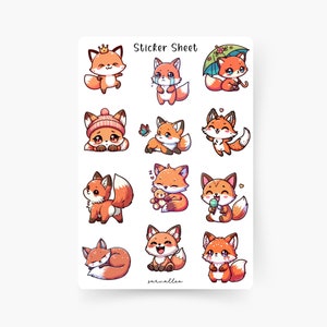 Süße Fuchs Sticker Sheet, süßer Fuchs, Tiere, Kawaii, Babyfuchs