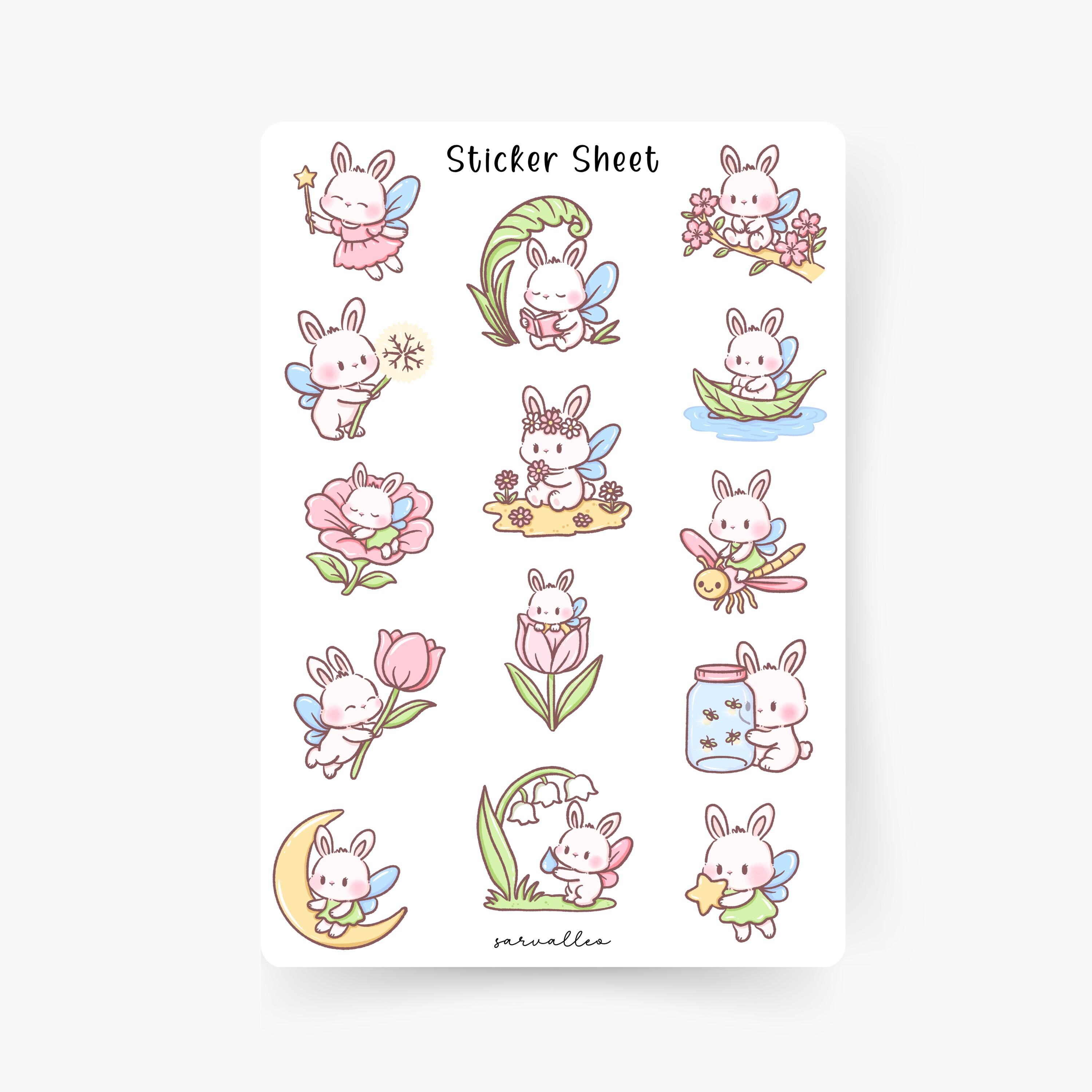Bunny Sticker Sheet, Rabbits, Cute Animals, Everyday Life, Spring ...