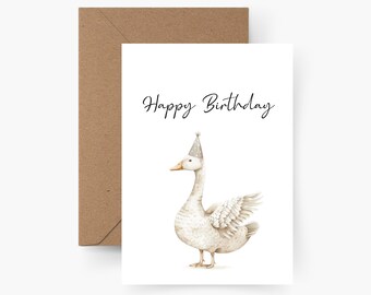 Birthday card Happy Birthday Goose A6, watercolor, textured paper, Happy Birthday, round birthday, birthday greeting, postcard