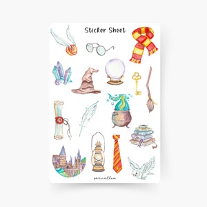 Feuille d’autocollants de sorcier, Magie, Magique, Conjuration, Sorcière, Hibou, Trains, Harry, École de Magie, Baguette
