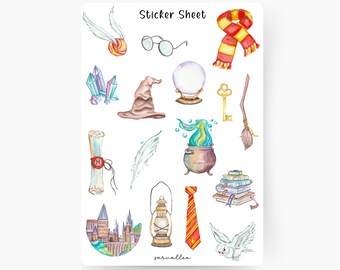 Zauberer Sticker Sheet, Magie, Magisch, Zaubern, Hexe, Eule, Züge, Harry, Zauberschule, Zauberstab