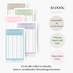 10,000 Euro savings plan, savings challenge, savings challenge, saving with challenges, A6 planner inserts, saving money with savings goals, monthly budget