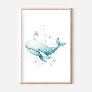 Póster de ballena A4, juego de pósteres, póster de ballena, mural de ballena, póster de animales, mural de animales, mural marino