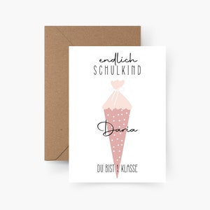 Einschulungskarte personalisiert mit Namen rosa A6, Einschulung, Schulkind, Endlich Schulkind, Erster Schultag, Schulstart, Schultüte