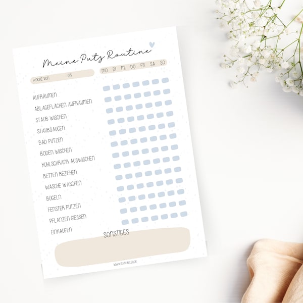 Putzplan laminiert A5 - wiederverwendbar, Ordnung, Aufräumen, Putzroutine, Haushaltsplaner, Haushalt, Wochenplan, Tagesplan