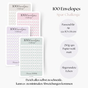 100 Umschläge Challenge, 100 Envelope Saving Challenge, Spar Challenge, Sparchallenge, A6 Planer Einlagen, Monatsbudget
