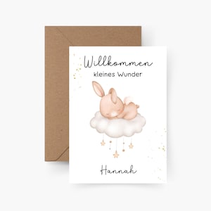 Gepersonaliseerde geboortekaart A6, welkom klein wonder, gepersonaliseerde geboortekaart, cadeau, baby, doop, aquarel, getextureerd papier
