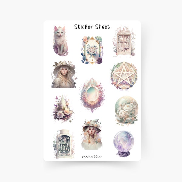 Hexe Sticker Sheet, Magie, Witchcraft, Fee, Halloween, Fairy, Hexe, Zauberer, Fairy