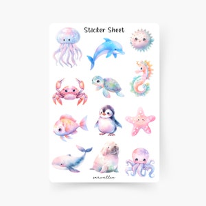 Foglio di adesivi pastello Underwater World, mare, costa, oceano, stella marina, adesivi per bambini