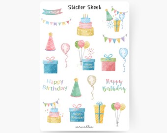 Birthday Sticker Sheet, Happy Birthday, Round Birthday, Birthday, Gift, Party, Children's Birthday, Happy B-day, Birthday Card