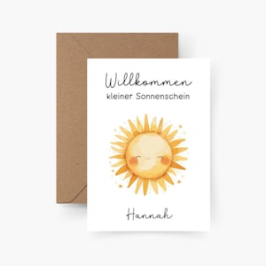 Carte de naissance personnalisée A6, bienvenue petit soleil, carte de naissance personnalisée, cadeau, bébé, baptême, aquarelle