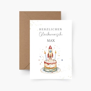 Geburtstagskarte Raketentorte personalisiert mit Namen A6, Geburtstagskarte Kind, Happy Birthday, Kindergeburtstag, Geburtstagskarte Kind