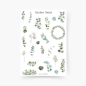 Folha de adesivos de eucalipto, plantas, folhas, natureza, flores, vegetação, casa, planta de casa, casamento, livro de visitas de casamento, presente de casamento
