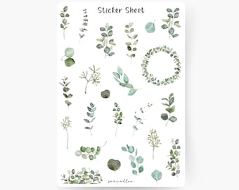 Eucalyptus Sticker Sheet, plants, leaves, nature, flowers, green, home, houseplant, wedding, wedding guest book, wedding gift