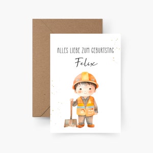 Geburtstagskarte Bauarbeiter personalisiert mit Namen A6, Geburtstagskarte Kind, Happy Birthday, Kindergeburtstag, Geburtstagskarte Kind