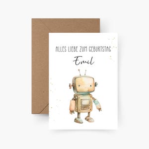 Geburtstagskarte Roboter personalisiert mit Namen A6, Geburtstagskarte Kind, Happy Birthday, Kindergeburtstag, Geburtstagskarte Kind