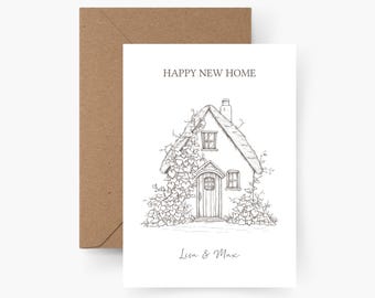 Personalized housewarming card, moving-in card, watercolor, textured paper, postcard, Happy new home, housewarming gift, housewarming party