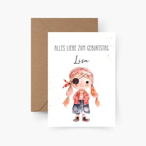 Verjaardagskaart piraat gepersonaliseerd met naam A6, verjaardagskaart kind, gelukkige verjaardag, kinderverjaardag, verjaardagskaart meisje