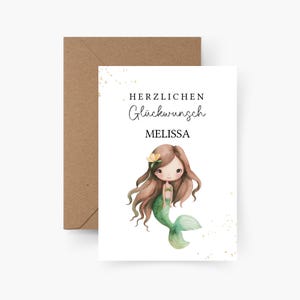 Biglietto di auguri di compleanno sirena personalizzato con nome A6, biglietto di auguri di compleanno per bambini, buon compleanno, compleanno di bambini, biglietto di auguri di compleanno per ragazza