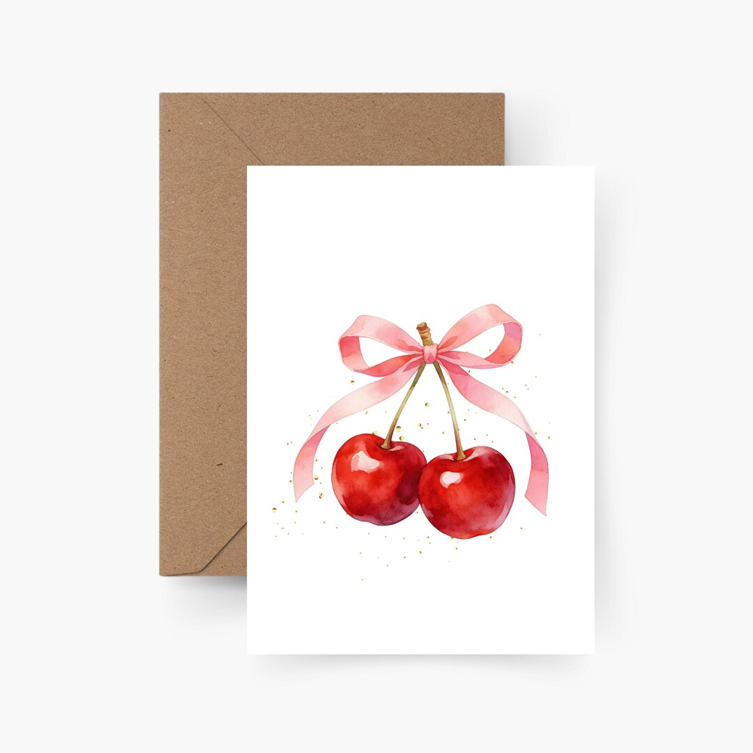 Cherry Card A6, Postcard, Watercolor Fruit Postcard, Textured Paper ...