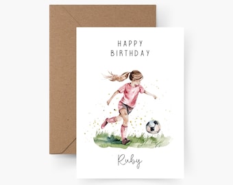 Personalized birthday card for a female footballer, A6 size, Happy Birthday card, children's birthday card, greeting card