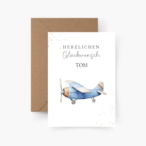 Birthday card airplane personalized with name A6, birthday card child, Happy Birthday, children's birthday, birthday card child