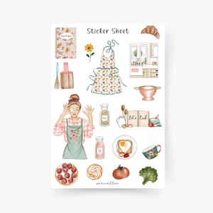 Folha de adesivos de cozinha, cozimento, pastelaria, receita, livro de receitas, bolo, comida, bebida, cozinha, cozinhar e assar, livro de receitas