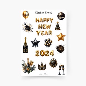 Feuille d’autocollants du Nouvel An, Bonne année, Réveillon du Nouvel An, Fête, 2024, Réveillon du Nouvel An 2023, Nouvel An