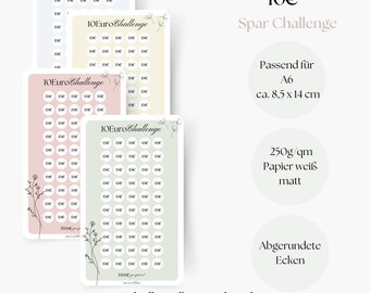 10 Euro Challenge, Savings Challenge, Savings Challenge, Saving with Challenges, A6 Planner Inserts, Saving Money with Savings Goals, Monthly Budget