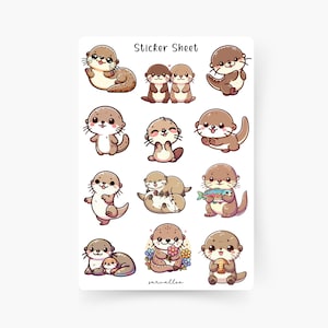 Süße Otter Sticker Sheet, süßer Otter, Tiere, Kawaii, Sticker für Kinder