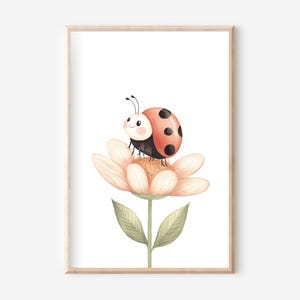 Póster de mariquita A4, conjunto de pósteres, mural de mariquita con flores, póster de animales, mural de animales, granja