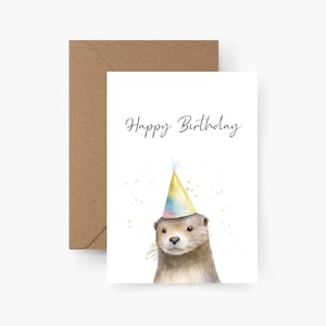 Geburtstagskarte Happy Birthday Otter A6, Aquarell, Strukturpapier, Happy Birthday, Runder Geburtstag, Geburtstagsgruß, Postkarte