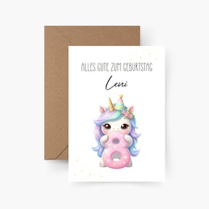 Biglietto di compleanno personalizzato con nome A6, 8° compleanno, buon compleanno, biglietto di compleanno per bambini, compleanno per bambini, unicorno