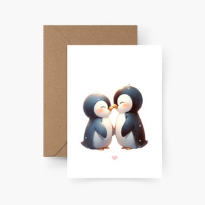 Tarjeta de San Valentín pingüinos A6, acuarela, papel texturizado, para siempre nosotros, amor, saludo de San Valentín, postal, tarjeta dulce, tarjeta de San Valentín