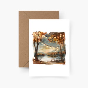 Tarjeta de noche de otoño A6, postal, acuarela de otoño postal, papel texturizado, calabazas de tarjeta de felicitación, temporada de otoño- hygge, otoñal, amor de otoño