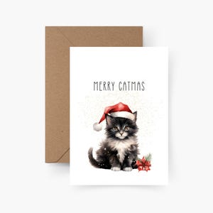 Cartolina di Natale Merry Catmas A6, acquerello, Buon Natale, set di carte Natale, Natale, posta natalizia, cartolina, Natale