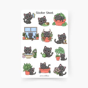 Süße Katzen mit Pflanzen Sticker Sheet, Katzenliebhaber, Tier Sticker, Kawaii, Kawaii Cat , Kitties, Pflanzensticker, Sommer, Frühling