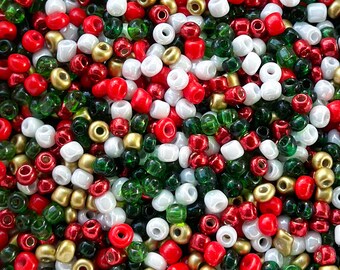 Christmas Mix Rocailles Ø 4 mm * 50g *  Glasperlen * 6/0 * Perlenmischung (7,98EUR/100g),  Bastelmix, Weihnachten