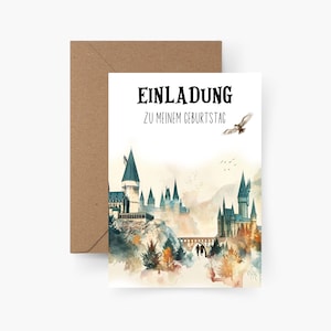 Einladungskarte Kindergeburtstag Zauberer 5er/10er Set, Kindergeburtstag, A6, Aquarell, Strukturpapier, Zauberparty, Mottoparty