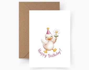 Birthday card Happy Birthday Duck A6, watercolor, textured paper, Happy Birthday, round birthday, birthday greeting, postcard