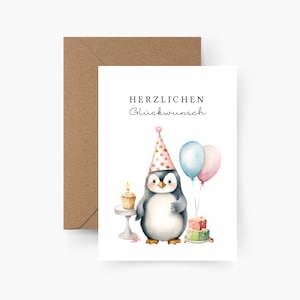 Geburtstagskarte Happy Birthday Pinguin A6, Aquarell, Strukturpapier, Happy Birthday, Runder Geburtstag, Geburtstagsgruß, Postkarte