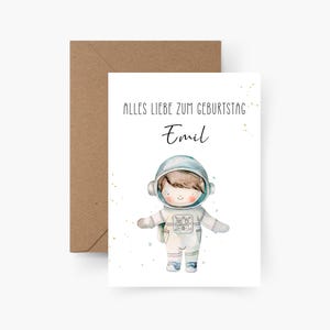 Biglietto di auguri di compleanno astronauta personalizzato con nome A6, biglietto di auguri di compleanno bambino, buon compleanno, compleanno bambini, biglietto di auguri di compleanno bambino