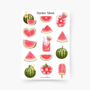 Foglio Di Adesivi Anguria, Frutta, Cottura Al Forno, Estate, Giardino, Frutta, Picnic, Frutta, Angurie, Estate, Macedonia Di Frutta