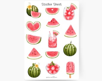 Wassermelone Sticker Sheet, Obst, Backen, Sommer, Garten, Früchte, Picknick, Früchte, Wassermelonen, Sommerzeit, Obstsalat