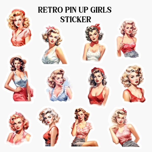 12 Pin Up Girls Sticker, Retro Pin Up Sticker, Bullet Journal Stickers, Scrapbooking, Sticker Sets, Aesthetic Sticker, Strand, Die Cut