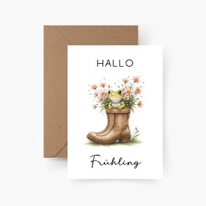 Tarjeta Botas Flores Hola Primavera, A6, Tarjeta de Flores, Postal Primavera Acuarela, Tarjeta de Felicitación Primavera, Sentimientos Primaverales, Amor Primaveral