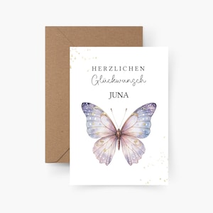 Geburtstagskarte Schmetterling personalisiert mit Namen A6, Geburtstagskarte Kind, Happy Birthday, Kindergeburtstag,Geburtstagskarte Mädchen