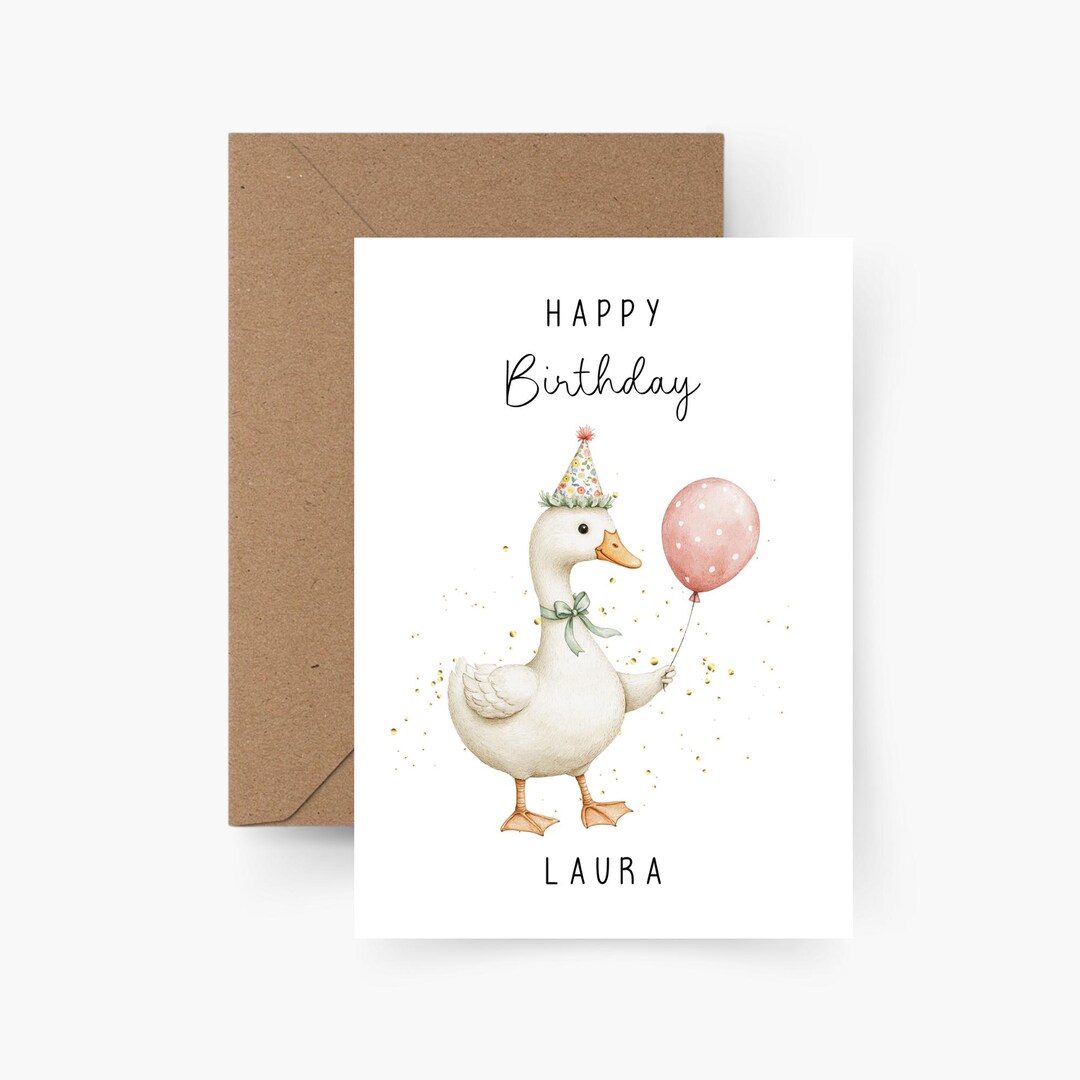 Personalized Goose Birthday Card With Name, A6 Size, Happy Birthday ...