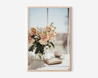 Poster di fiori A4, regalo personalizzato, immagine di fiori, poster di fiori, set di poster, poster per soggiorno, immagine di fiori e libri, estetica floreale