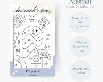 Coloring challenge, savings challenge, saving with challenges, A6 planner inserts, saving money with savings goals, monthly budget